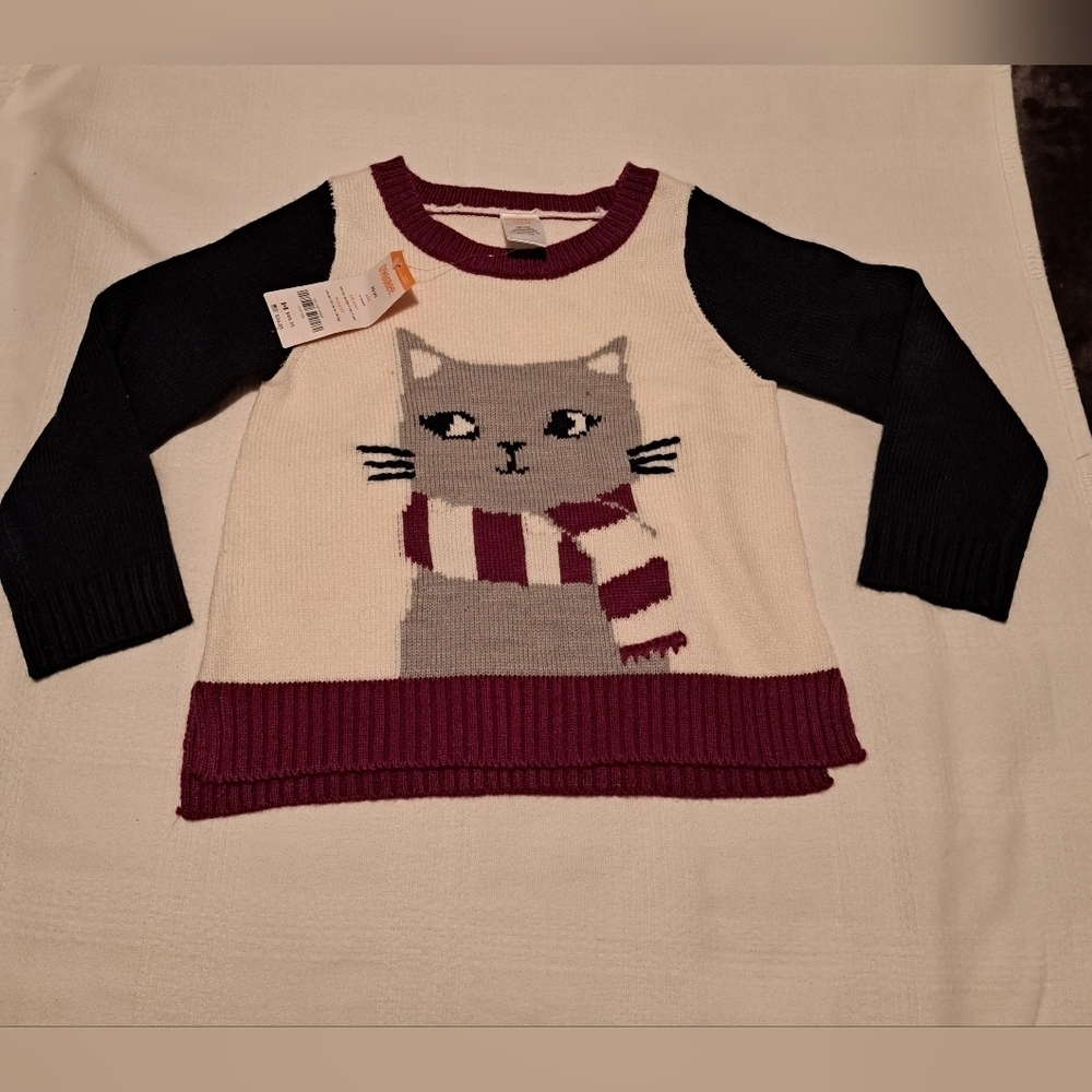 Gymboree girls size 4 cat design knit long sleeve sweater, New